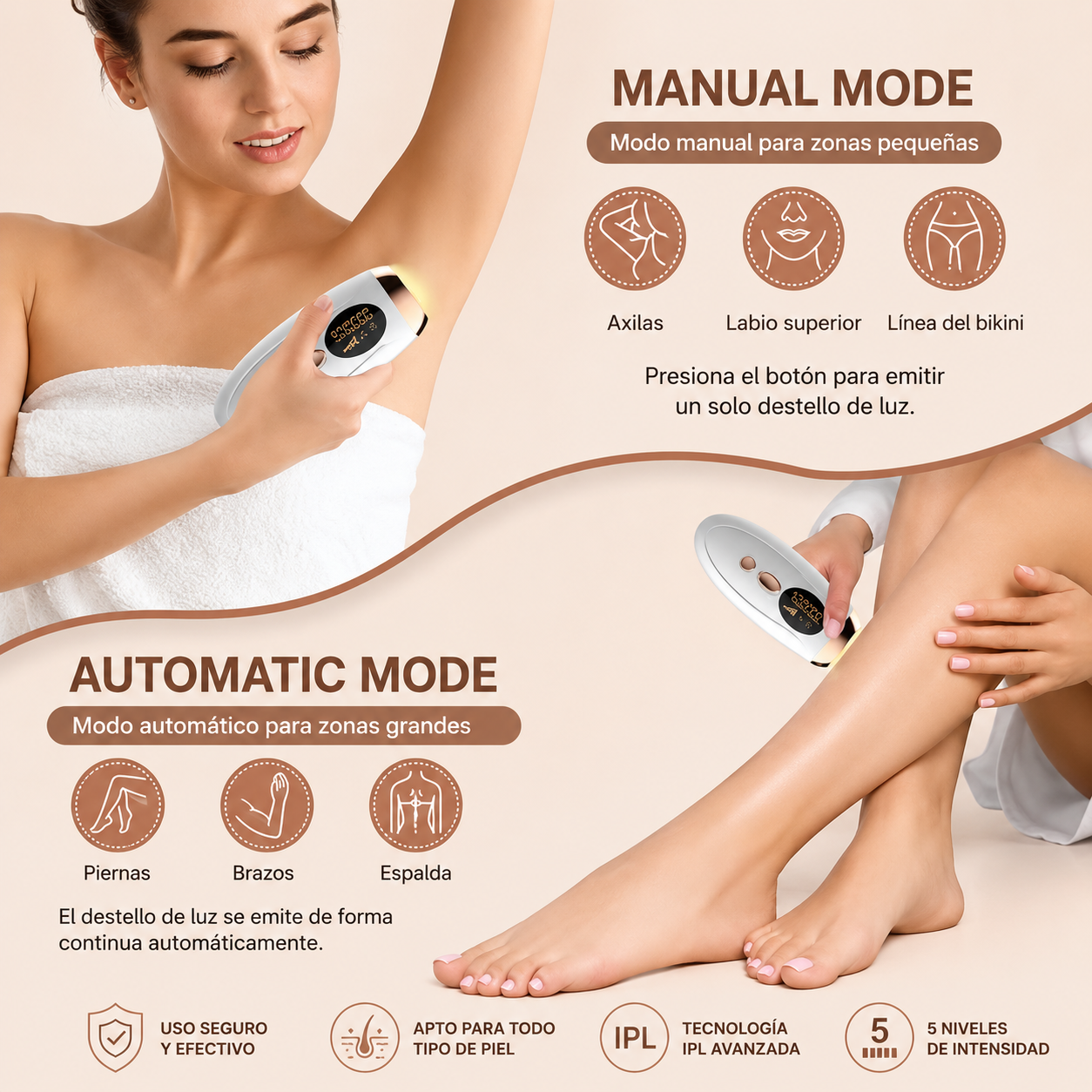 Depiladora IPL 883 de Luz Pulsada para Mujer y Hombre