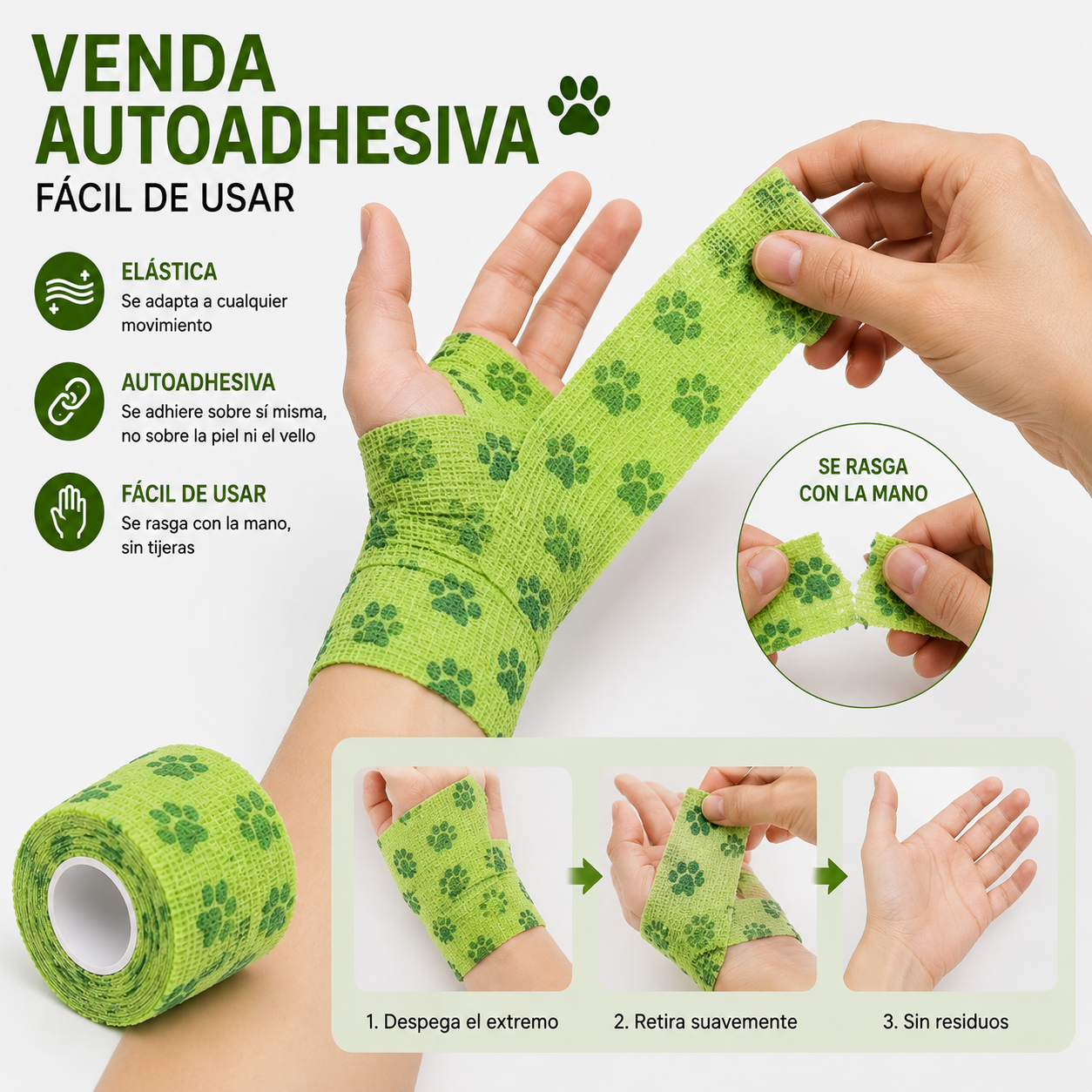 Venda Autoadhesiva Elástica para Mascotas – Protección de Patas - Imagen 2